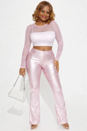 Pretty In Pink Metallic Flare Pants