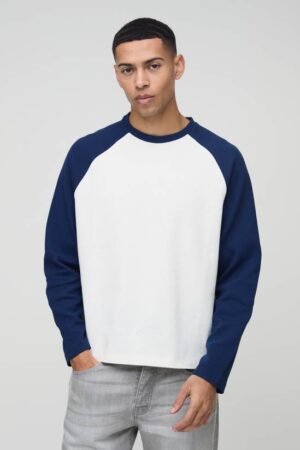 Oversized Boxy Heavyweight Waffle Raglan Long Sleeve T-shirt