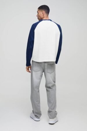 Oversized Boxy Heavyweight Waffle Raglan Long Sleeve T-shirt